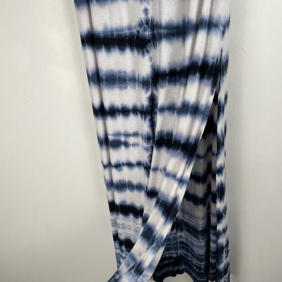 GO COUTURE Tie Dye Slit Long Maxi Skirt Medium Blue White Ruffled Waist Hippie - Picture 7 of 12